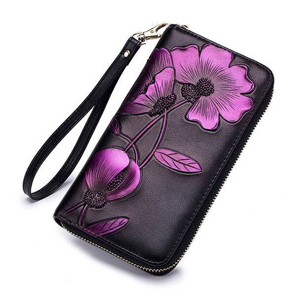 Dame Blokkering Bohemian Floral Clutch Veske 8 Kortspor Myntpung Lang Lommebok