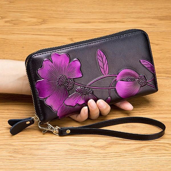 Dame Blokkering Bohemian Floral Clutch Veske 8 Kortspor Myntpung Lang Lommebok