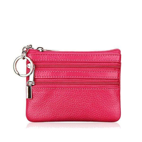 Dame Ekte Skinn Dobbel Glidelås Kortholder Clutch Lommebok Candy Color Myntposer