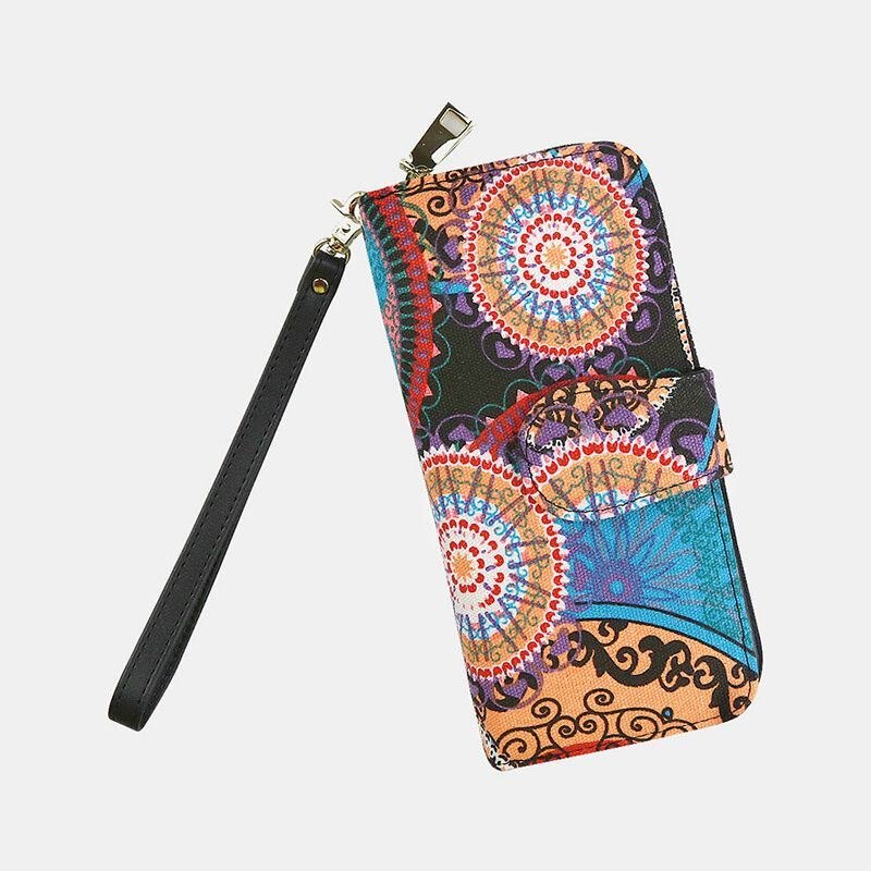 Dame Lerret Bohemian Style Utskrift Lang Clutch Lommebok