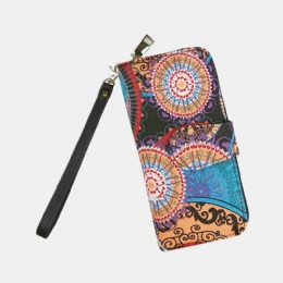 Dame Lerret Bohemian Style Utskrift Lang Clutch Lommebok