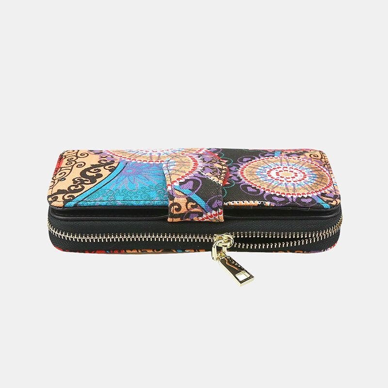 Dame Lerret Bohemian Style Utskrift Lang Clutch Lommebok