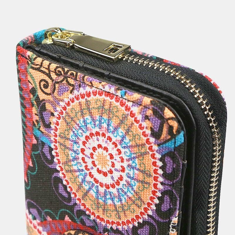 Dame Lerret Bohemian Style Utskrift Lang Clutch Lommebok