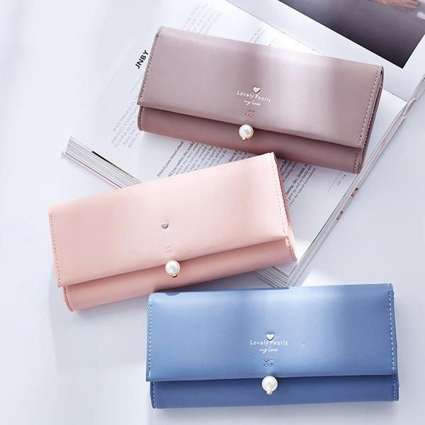 Dame Pu Leather Casual Long Wallet Kredittbilholder