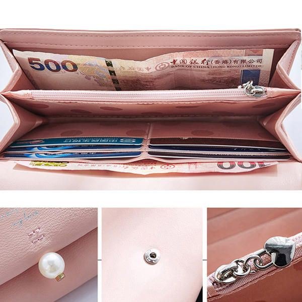 Dame Pu Leather Casual Long Wallet Kredittbilholder