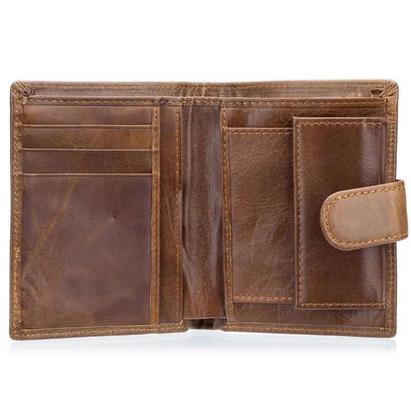 Herre Bifold Kort Lommebok Vintage Ekte Skinn Multi-card Slot Kortholder Hasp Mynt Bag