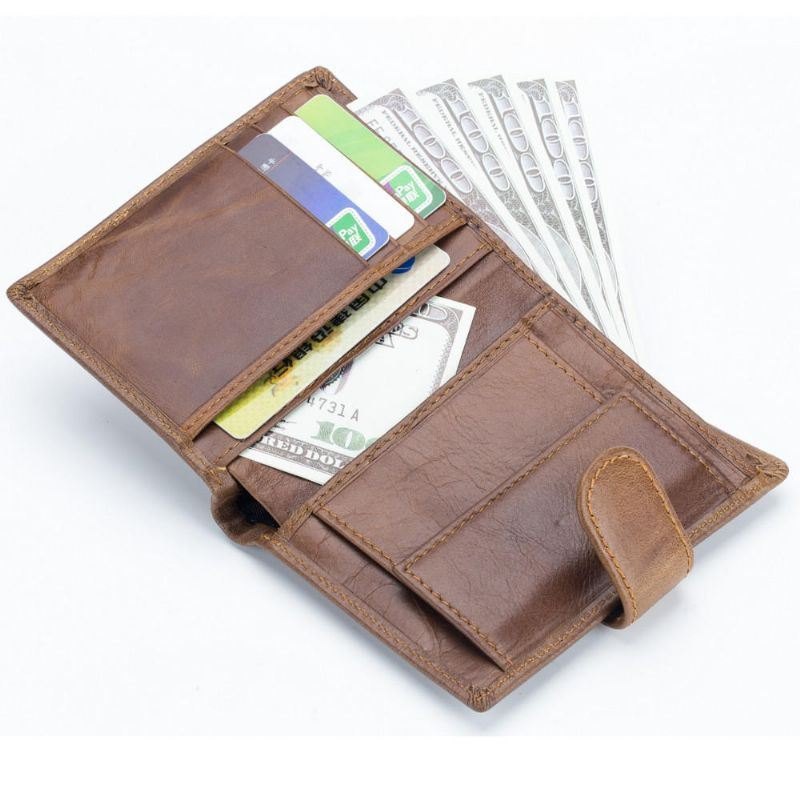 Herre Bifold Kort Lommebok Vintage Ekte Skinn Multi-card Slot Kortholder Hasp Mynt Bag