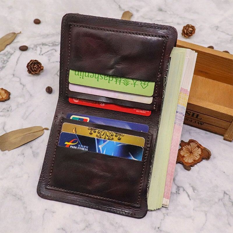 Herre Bifold Vertikal Kuskinn Fold Lommebok Retro Multi-card Slot Kortholder Pengeklemme Mini Myntpung