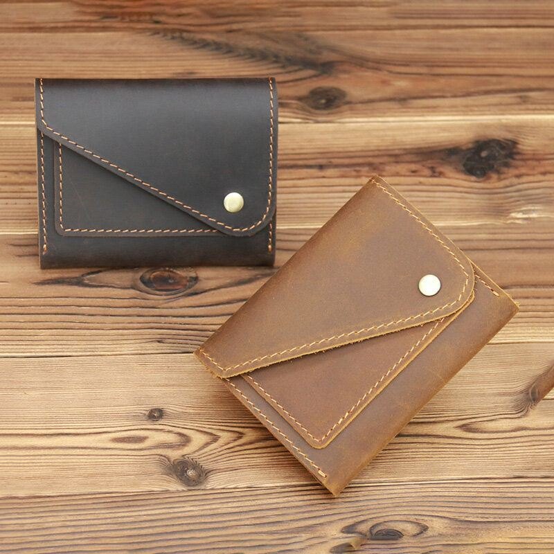 Herre Crazy Horse Leather Hasp Wallets Retro Id-kort Førerkort Holder Pengeklipp