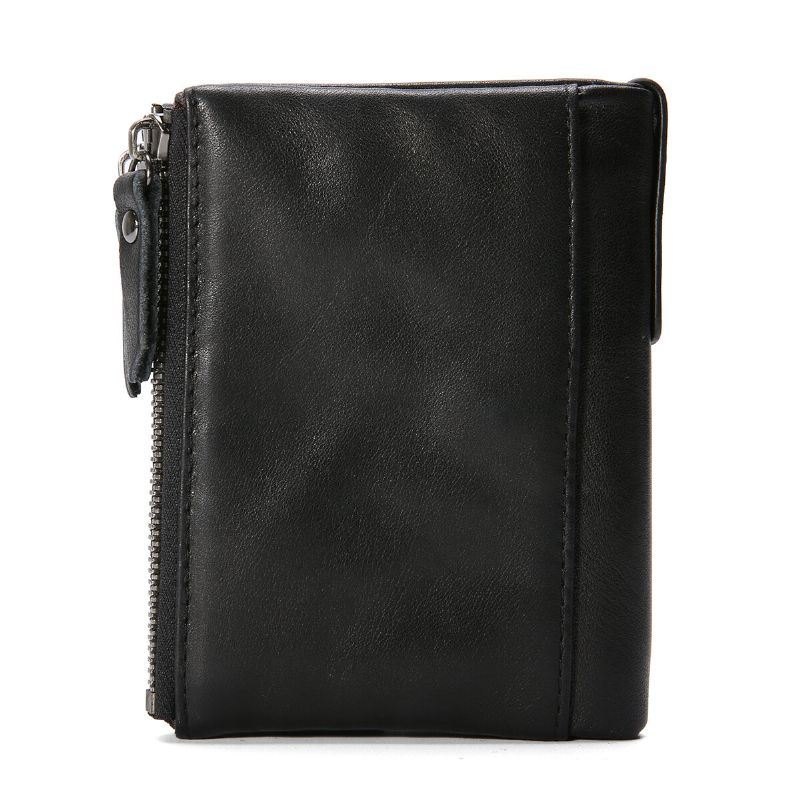 Herre Ekte Skinn Bifold Hasp Multi-card Slot Kortholder Retro Dobbel Glidelås Lomme Mynt Veske Kort Pengeklips Lommebok