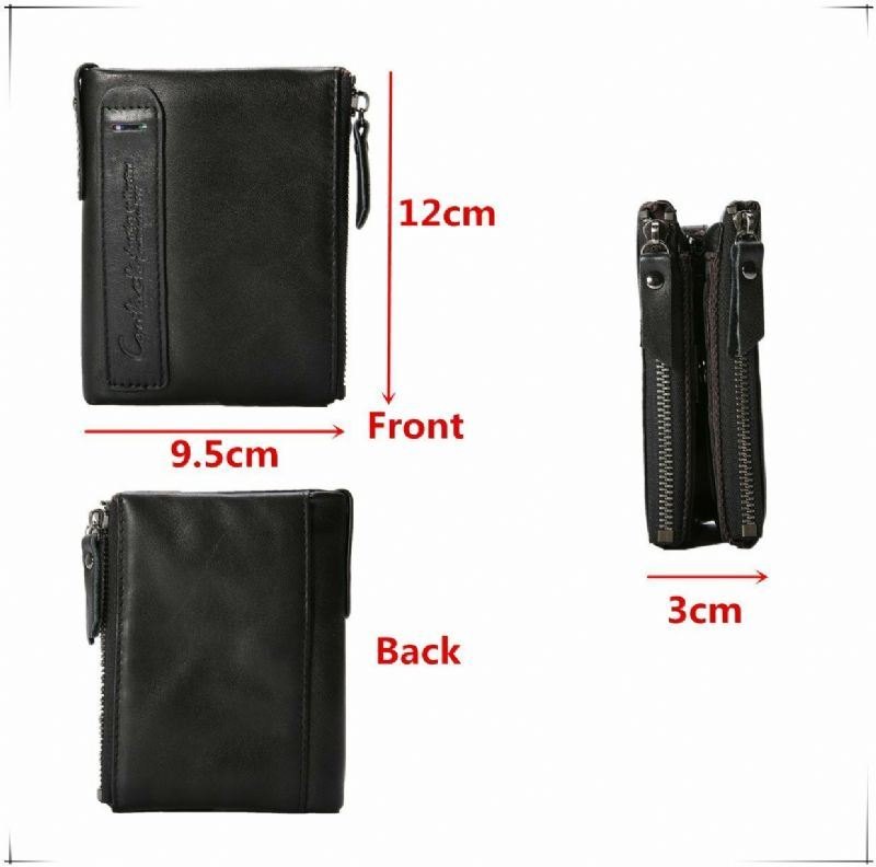 Herre Ekte Skinn Bifold Hasp Multi-card Slot Kortholder Retro Dobbel Glidelås Lomme Mynt Veske Kort Pengeklips Lommebok