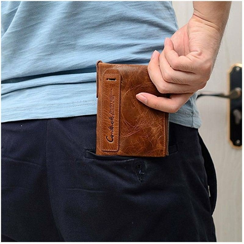 Herre Ekte Skinn Bifold Hasp Multi-card Slot Kortholder Retro Dobbel Glidelås Lomme Mynt Veske Kort Pengeklips Lommebok