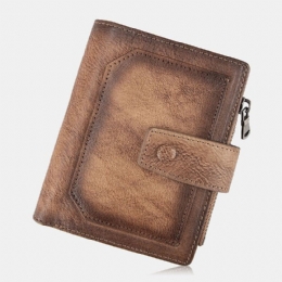 Herre Ekte Skinn Håndgnidd Farge Kort Bifold Stor Kapasitet Pengeklemme Retro Multi-card Slot Card Case Førerkort Lommebok