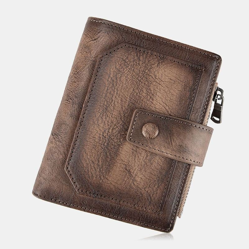 Herre Ekte Skinn Håndgnidd Farge Kort Bifold Stor Kapasitet Pengeklemme Retro Multi-card Slot Card Case Førerkort Lommebok