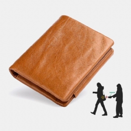 Herre Ekte Skinn Kuskinn Retro Business Trifold Multi-slot Myntveske Kortholder Lommebok