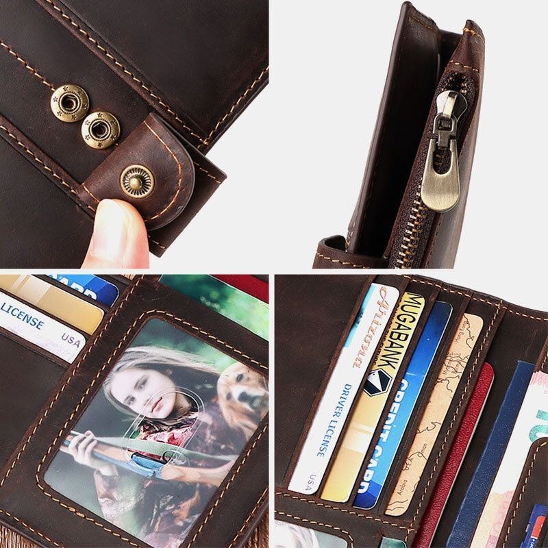 Herre Ekte Skinn Multi-card Slots Pengeklemme Sim-kort Multi-funksjon Passport Book Lommebok Veske