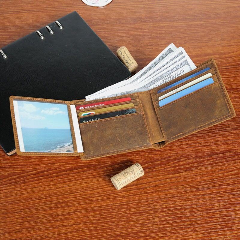 Herre Genuine Leather Bifold Short Anti-magnetic Money Clip Lommebok