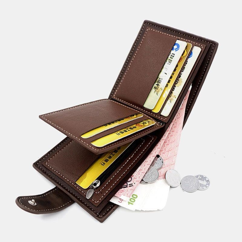 Herre Imitert Skinn Fargematching Multi-card Kort Lommebok Mote Hasp Bifold Pengeklipp Myntpung