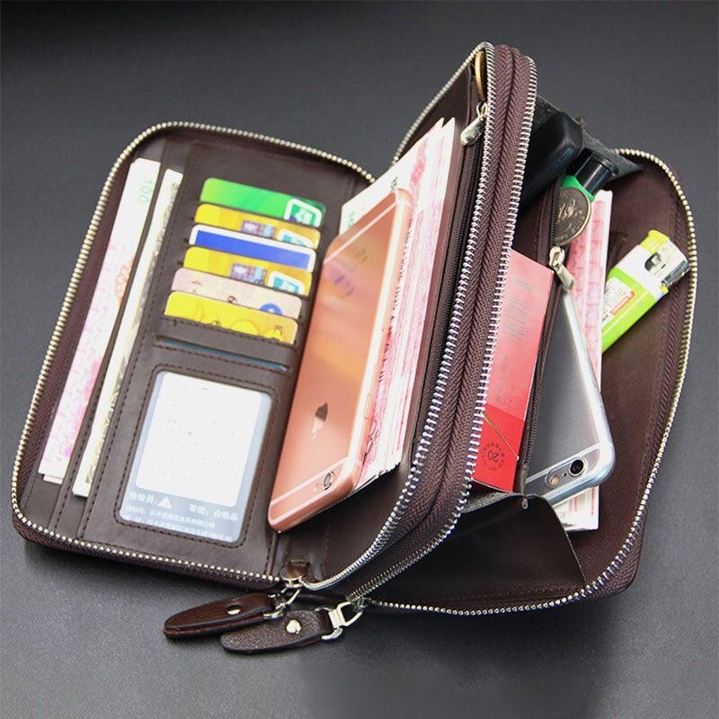 Herre Imitert Skinn Stor Kapasitet Business 5.8 Tommer Telefon Clutch Lommebok Multi-spor Kortholder Lommebok