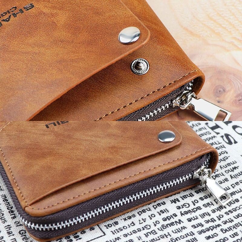 Herre Kunstskinn Retro Klassisk Draw Card Slot Bifold Zipepr Kortholder Lommebok