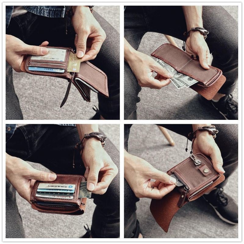 Herre Multifunksjonell Lommebok Vintage Bifold Kort Multi-card Slot Kortholder Myntpung Pengeklemme