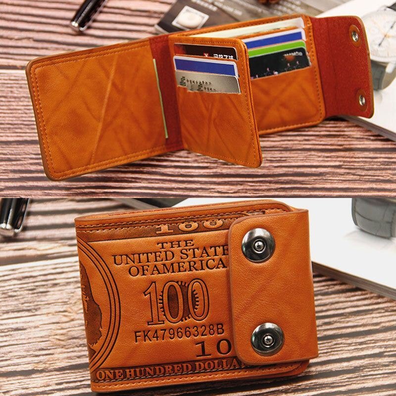 Herre Pu Leather Dollar Pattern Bifold Sort Multi-card Slot Card Holder Myntlommebok