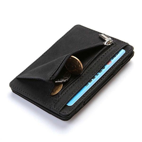 Herre Pu Leather Money Clip Tynn Bifold Lommebok Kredittkortholder