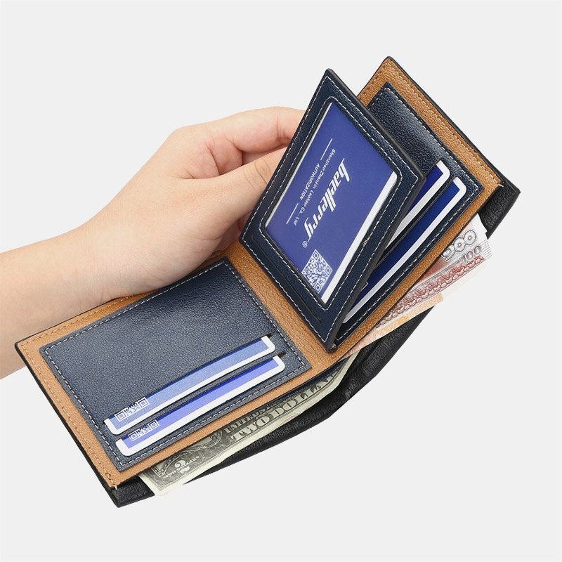 Herre Pu Leather Short 6 Card Slot Card Holder Business Fashion Bifold Thin Førerkort Lommebok Myntpung