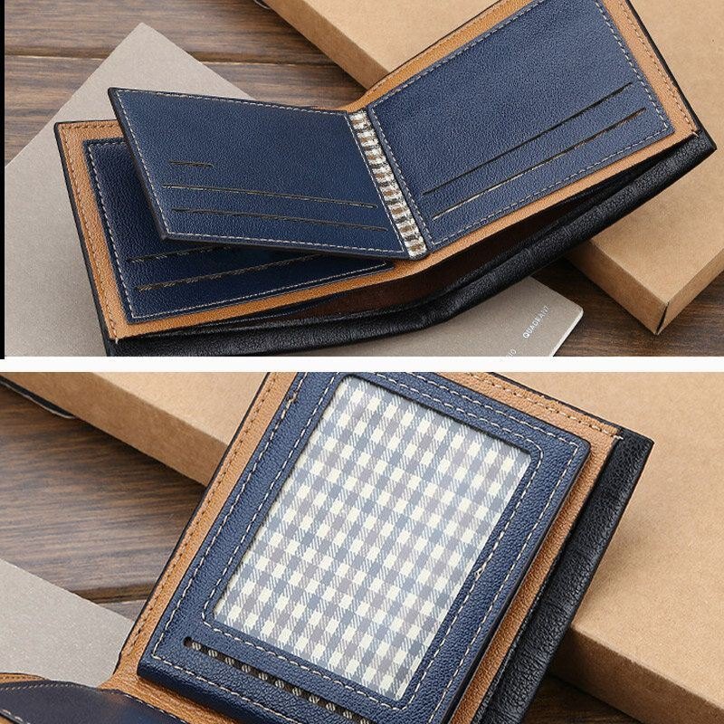 Herre Pu Leather Short 6 Card Slot Card Holder Business Fashion Bifold Thin Førerkort Lommebok Myntpung