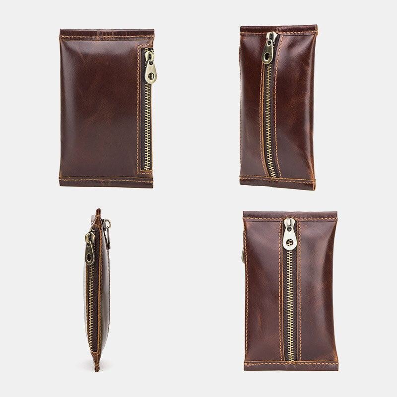 Herre Slim Key Genuine Leather Glidelås Mynt Lommebok