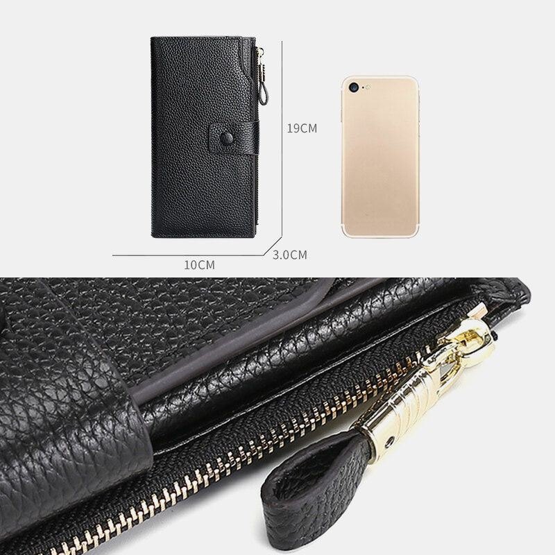 Herre Unisex Ekte Skinn Anti-tyveri Litchi Mønster 5.8 Tommer Telefonveske Clutch Veske Multi-spor Kortholder Lommebok