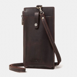 Herre Unisex Ekte Skinn Kuskinn Glidelåsspenne Retro 6.3 Tommers Telefonveske Clutch Lommebok