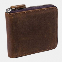 Herre Vintage Ekte Skinn Glidelås Rundt Cardwallet Holder Myntveske