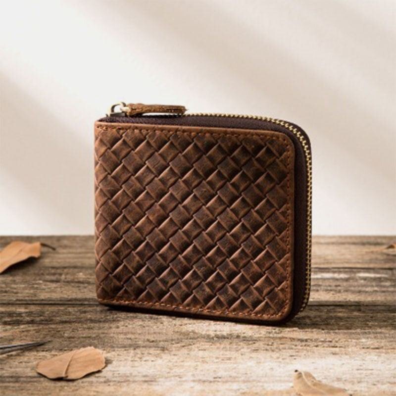 Herre Vintage Ekte Skinn Glidelås Rundt Cardwallet Holder Myntveske