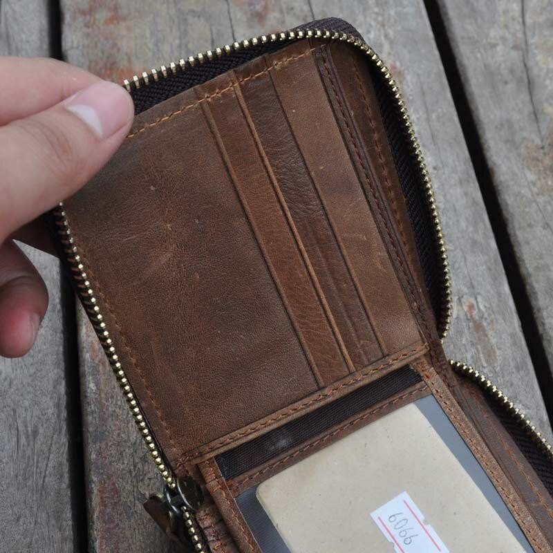 Herre Vintage Ekte Skinn Glidelås Rundt Cardwallet Holder Myntveske