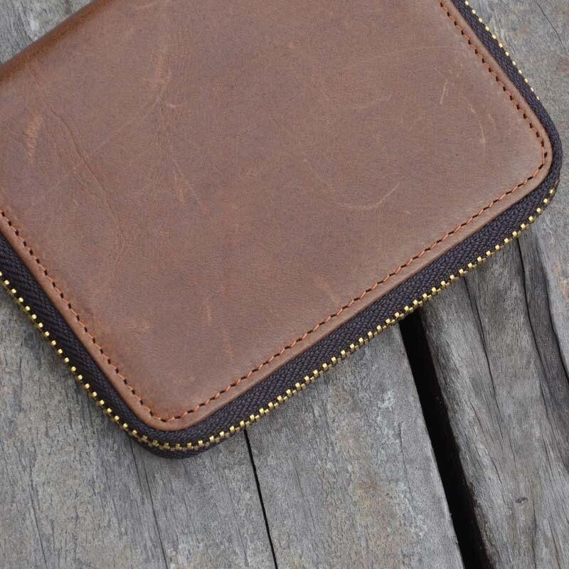 Herre Vintage Ekte Skinn Glidelås Rundt Cardwallet Holder Myntveske