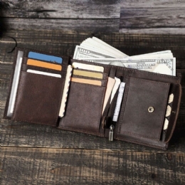 Herre Vintage Ekte Skinn Multi-slots Kjede Ensfarget Kjede Casual Trifold Lommebok