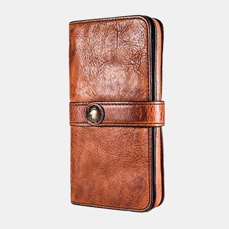 Men Lang Bifold Multi-card Slot Card Holder Vintage Pu Leather 6.5 Tommers Telefonveske Pengeklips Lommebok