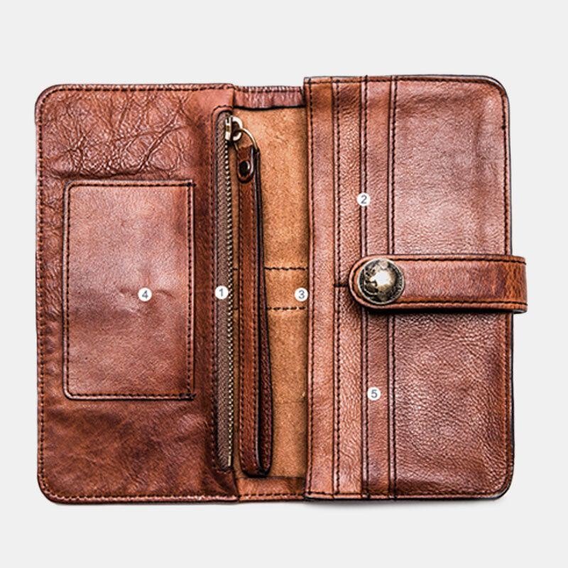 Men Lang Bifold Multi-card Slot Card Holder Vintage Pu Leather 6.5 Tommers Telefonveske Pengeklips Lommebok