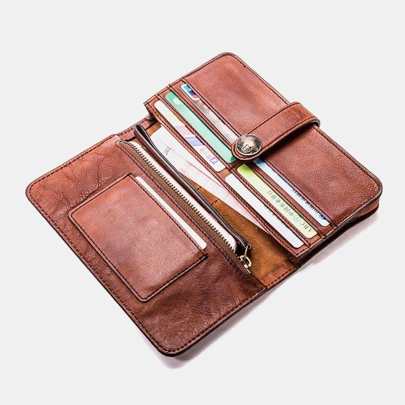 Men Lang Bifold Multi-card Slot Card Holder Vintage Pu Leather 6.5 Tommers Telefonveske Pengeklips Lommebok