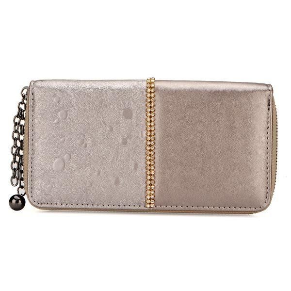 Mote Rhinestones Dame Retro Lang Glidelås Veske Clutch Lommebok