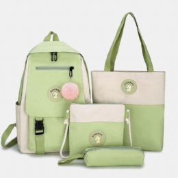 Dame 4 Stk Canvas Preppy Multifunksjonskombinasjonsveske Tote Stor Kapasitet Ryggsekk Crossbody Clutch Lommebok