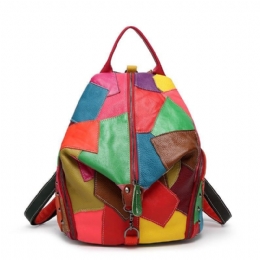 Dame Casual Patchwork Ekte Skinn Skuldervesker Med Stor Kapasitet Crossbody-vesker