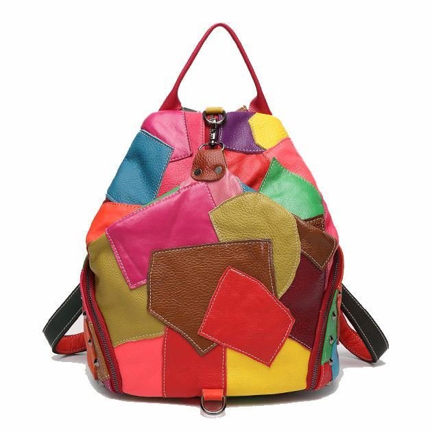 Dame Casual Patchwork Ekte Skinn Skuldervesker Med Stor Kapasitet Crossbody-vesker