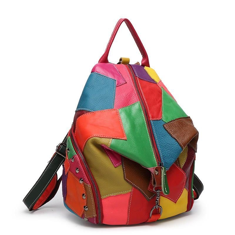 Dame Casual Patchwork Ekte Skinn Skuldervesker Med Stor Kapasitet Crossbody-vesker