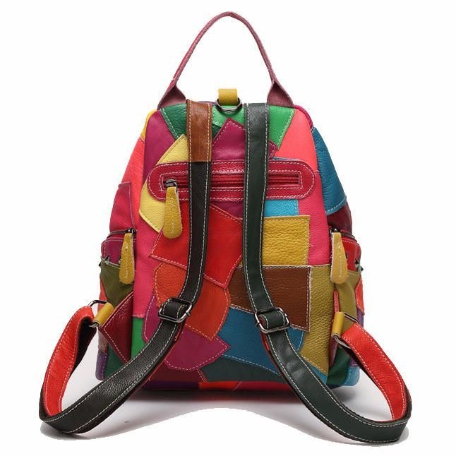 Dame Casual Patchwork Ekte Skinn Skuldervesker Med Stor Kapasitet Crossbody-vesker