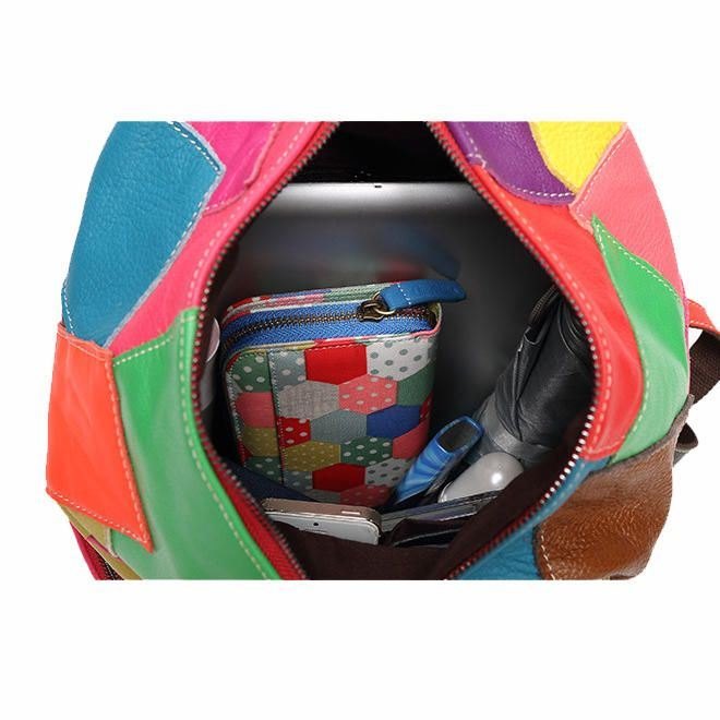 Dame Casual Patchwork Ekte Skinn Skuldervesker Med Stor Kapasitet Crossbody-vesker