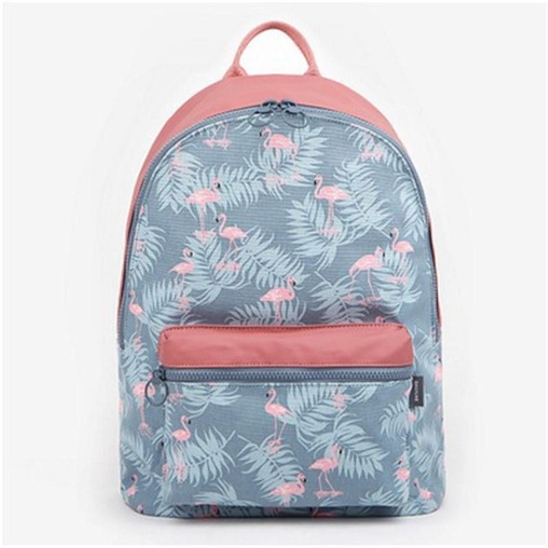 Dame Flamingo Tegneserieutskrift Ryggsekk Floral Casual Girl School Bag