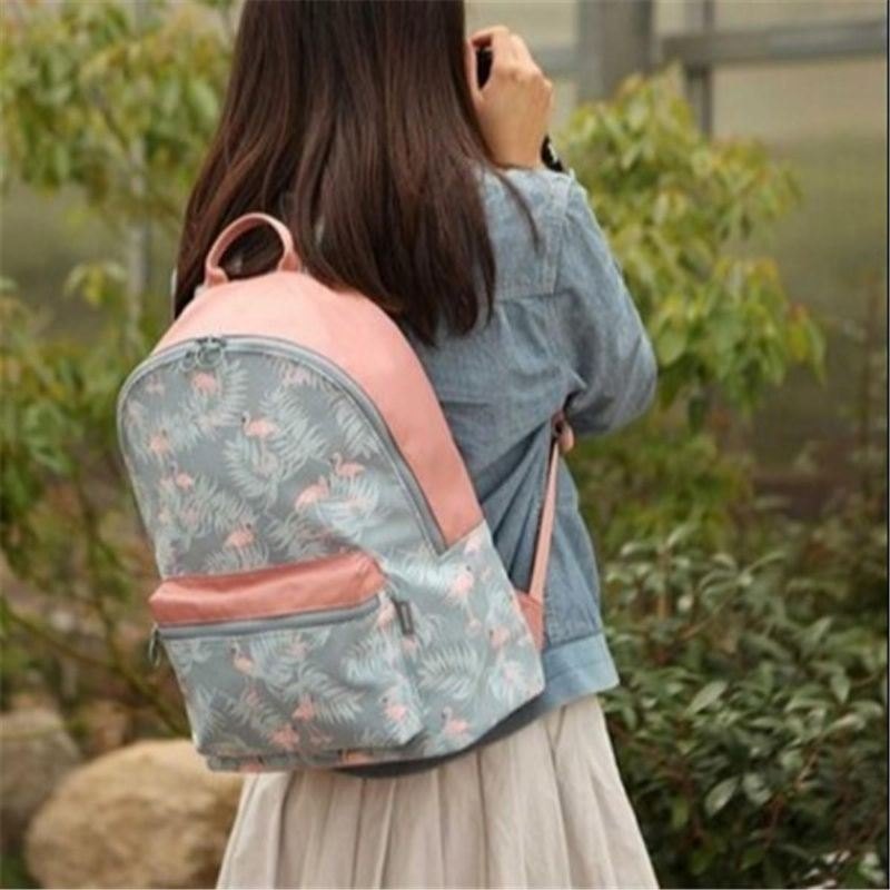 Dame Flamingo Tegneserieutskrift Ryggsekk Floral Casual Girl School Bag