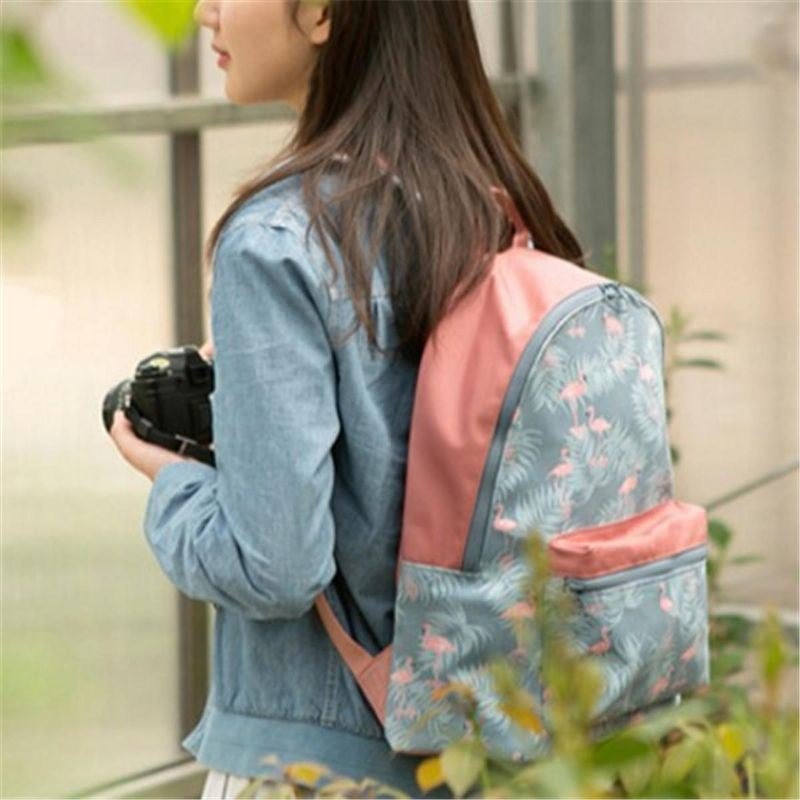 Dame Flamingo Tegneserieutskrift Ryggsekk Floral Casual Girl School Bag